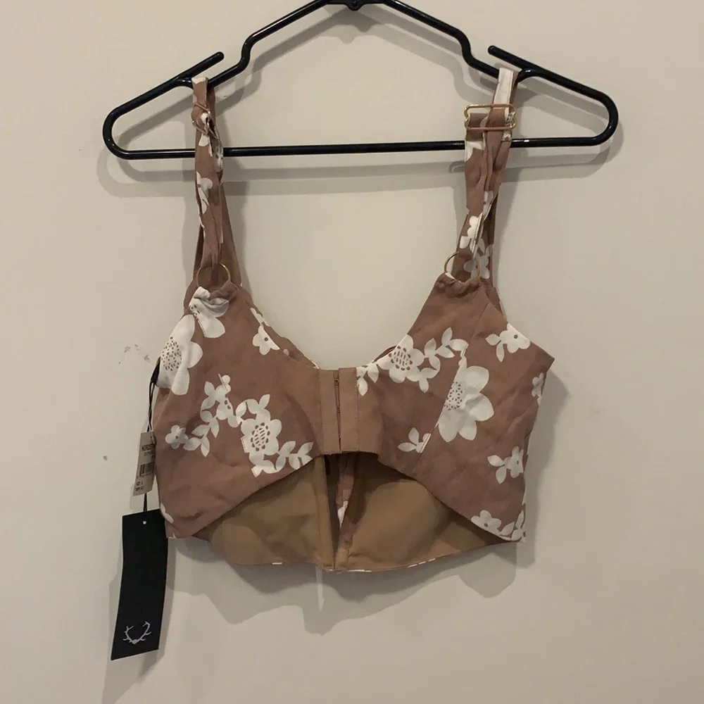 For Love & Lemons Floral Bustier Crop Top L - Picture 4 of 5